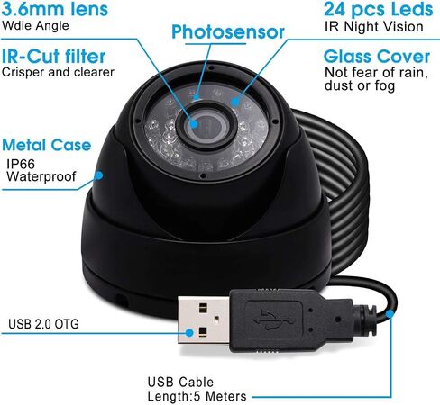 IFWATER 2MP USB قبة الكاميرا الإسكان المعدني المقاوم للطقس 24 IR-LEDs لرصد النهار والليل كشف الحركة الصوتية، مراقبة أمن المنزل المثالية لمراقبة الأطفال، ومراقبة الحيوانات الأليفة ومواقف السيارات in Saudi Arabia