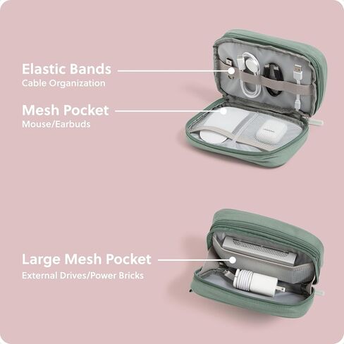 U Dual Zip Canvas Tech Organizer Pouch ، 7.8 "× 5" منظم الحمل ، وملحقات الكمبيوتر ، وهدايا السفر ، وهدايا السفر للرجال الذين لديهم كل شيء ، والالكترونيات in Kuwait
