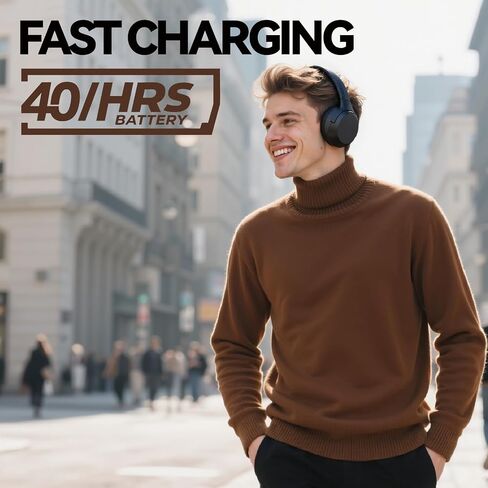 Hybrid Active Noise Cancelling Headphones, Wireless Over Ear Bluetooth Headphones with Mic, 40H Playtime, Hi-Res Audio, Deep Bass, Foldable Comfort Fit Ear Cups for Travel, Office, Home (Black) in Saudi Arabia