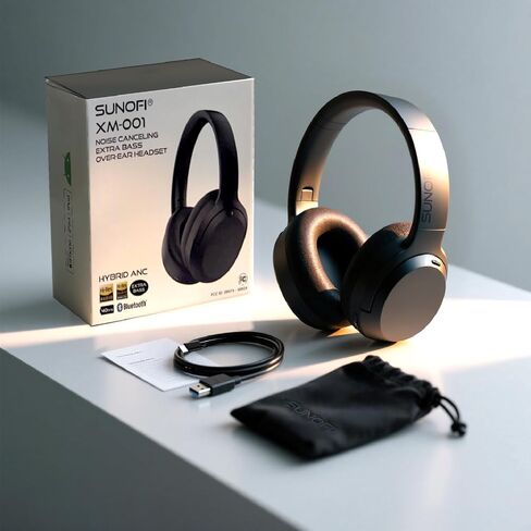 Hybrid Active Noise Cancelling Headphones, Wireless Over Ear Bluetooth Headphones with Mic, 40H Playtime, Hi-Res Audio, Deep Bass, Foldable Comfort Fit Ear Cups for Travel, Office, Home (Black) in Saudi Arabia