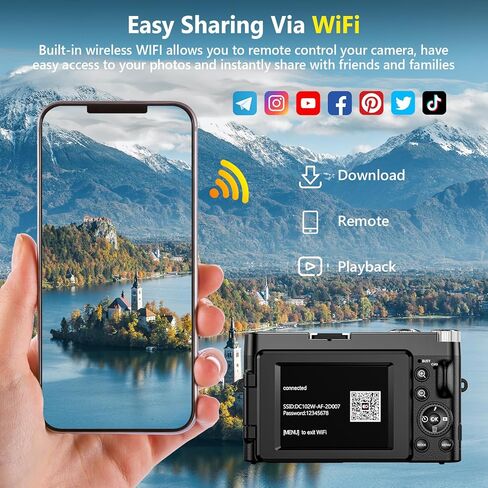 4K Digital Camera for Photography Autofocus, Upgraded 64MP WiFi Vlogging Camera for YouTube with 3" 180° Flip Screen, 16X Zoom, Compact Travel Cameras for Beginners with 32GB Card, 2 Batteries, Black in Saudi Arabia