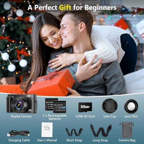 4K Digital Camera for Photography Autofocus, Upgraded 64MP WiFi Vlogging Camera for YouTube with 3" 180° Flip Screen, 16X Zoom, Compact Travel Cameras for Beginners with 32GB Card, 2 Batteries, Black in Saudi Arabia