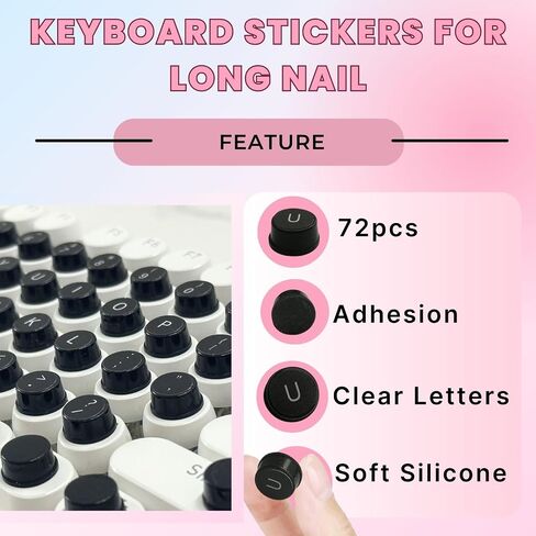 Keyboard Stickers for Long Nails, Adhesive Reusable Protective Raised Silicone Caps Covers for Typing Gaming on Desktop 72 PCS (White) in Saudi Arabia