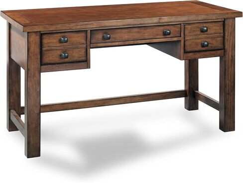 مكتب كتابة تنفيذي من Home Styles Tahoe Aged Maple مع درجين ملحقين على كل جانب، ودرج مركزي منسدل، وصينية لوحة مفاتيح، ومقابض برونزية عتيقة، بني in Kuwait