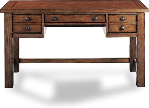 مكتب كتابة تنفيذي من Home Styles Tahoe Aged Maple مع درجين ملحقين على كل جانب، ودرج مركزي منسدل، وصينية لوحة مفاتيح، ومقابض برونزية عتيقة، بني in Kuwait