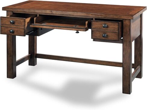 مكتب كتابة تنفيذي من Home Styles Tahoe Aged Maple مع درجين ملحقين على كل جانب، ودرج مركزي منسدل، وصينية لوحة مفاتيح، ومقابض برونزية عتيقة، بني in Kuwait