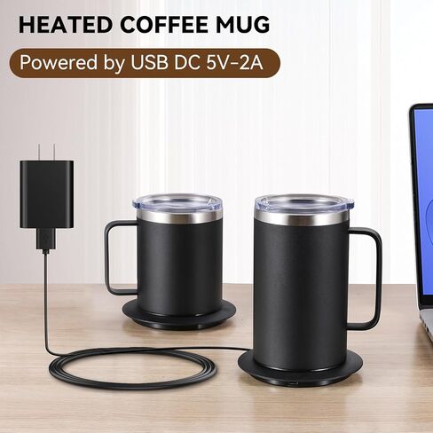مجموعة USB Cup Warme ، 8/18 القدح القهوة الكهربائية من الفولاذ المقاوم للصدأ مع إغلاق 10h السيارات ، القدح التدفئة الذاتي للمكتب 17oz-Black in Kuwait