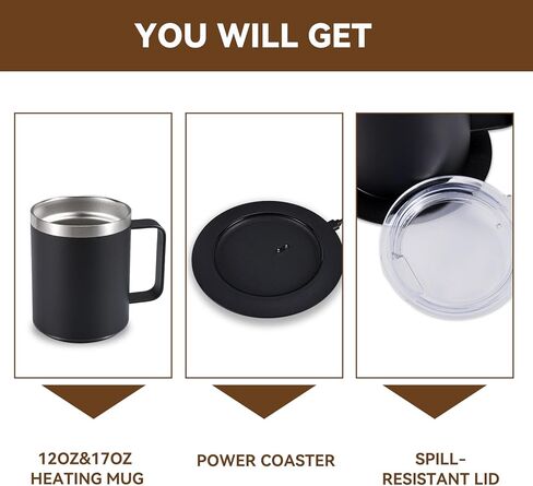 مجموعة USB Cup Warme ، 8/18 القدح القهوة الكهربائية من الفولاذ المقاوم للصدأ مع إغلاق 10h السيارات ، القدح التدفئة الذاتي للمكتب 17oz-Black in Kuwait