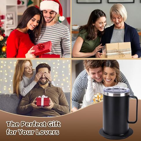 مجموعة USB Cup Warme ، 8/18 القدح القهوة الكهربائية من الفولاذ المقاوم للصدأ مع إغلاق 10h السيارات ، القدح التدفئة الذاتي للمكتب 17oz-Black in Kuwait