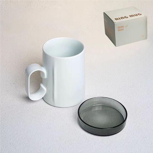 EurtAuro Designer's original handmade ceramic coffee mugs，Ceramics tea cup for office and home，Birthday gifts for men and women，mugs with lid，14.2oz (Misty blue) in Saudi Arabia