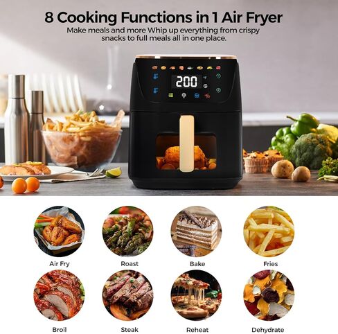 Panana Air Fryer, 8QT Large Capacity Air Fryer, Oilless Healty Cooker Air Fryer Oven with 8 Presets, 1500W Air Fryer for Quick Meal, Home Use (B-NEW) in Kuwait