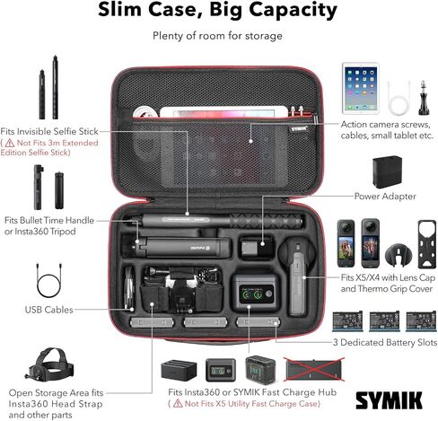 SYMIK S310-X Carrying Case for Insta360 X3 /ONE X2 Action Camera, With Padded Separator; Fits Invisible Selfie Stick, Bullet Time Handle/Tripod, Fast Charge Hub, Batteries, Tablet, Other Accessories in Kuwait
