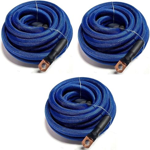 Big 3 Upgraded Custom 4 AWG Gauge Copper Snakeskin Braided Sleeving Cable Alternator Wire (Black/Blue) in Saudi Arabia