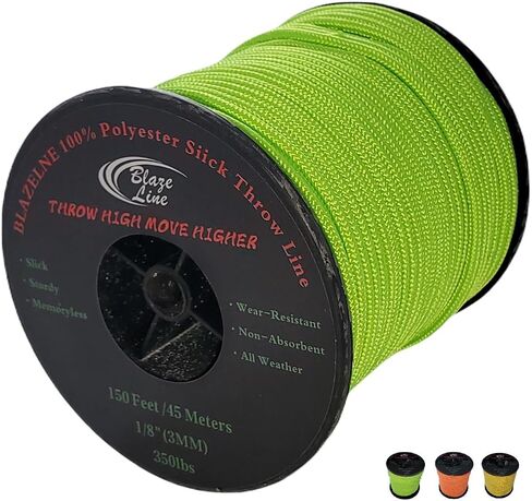100% Polyester Climbing Throw Line Rope 3 mm (1/8 in) 150 ft Spool Cord 350 lbs Tensile Strength (Neon Green) in Kuwait