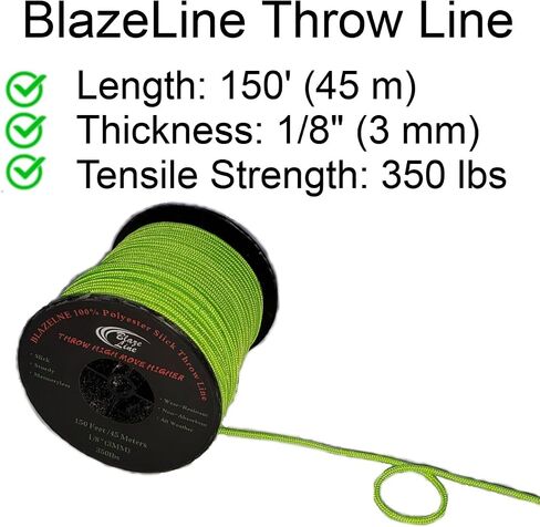 100% Polyester Climbing Throw Line Rope 3 mm (1/8 in) 150 ft Spool Cord 350 lbs Tensile Strength (Neon Green) in Kuwait