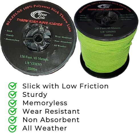100% Polyester Climbing Throw Line Rope 3 mm (1/8 in) 150 ft Spool Cord 350 lbs Tensile Strength (Neon Green) in Kuwait