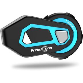 FreedConn TMAX PRO Motorcycle Helmet Bluetooth Headset, Motorcycle Communication Systems with CVC Noise Cancellation, Stereo Music, 6 Riders 0.75mi/1200m intercom, Dual Device Connection, IP65, Blue