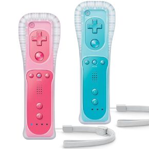 TIANHOO Wii Controller 2 Pack, Wii Remote Controller, with Silicone Case and Wrist Strap, Remote Controller for Wii/Wii U, Pink & Blue