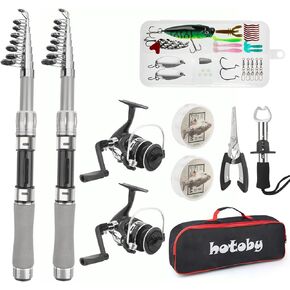 Fishing Pole Combo Set, 2PACK 6.89ft Fishing Rod and Reel Combo, Carbon Fiber Telescopic Fishing Rod Kit with Spinning Reel, Line, Lures, Carrier Bag for Beginner Angler