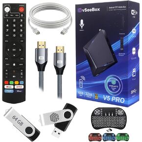 V See 2025 V-5 Pro USB Data Hub - 64GB USB Storage, Multi-Accessory Bundle with 8K-Compatible Cable, Backlit Keyboard (Easy Setup)