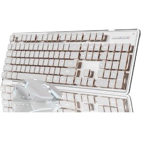 V3 Wireless Keyboard and Mouse with Single Backlit, Metal Panel, Bluetooth/2.4G Rechargeable Computer Keyboard and Mouse Combo Silent Light up Full Size Cute Keyboards-White