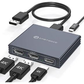 Displayport Splitter 3 Monitors Dual DP with HDMI Adapter 4K60Hz Extended Display 1 in 3 Out Displayport MST Hub for Multiple Monitors Compatible for PC, Graphics Card, Lenovo, HP and More