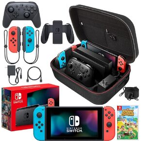 Nintendo Switch Neon Blue/Red with Animal Crossing: New Horizons Bundle | Includes Wireless Pro Controller, Extra Joy-Con (Red/Blue) | With Signature Series Large Carry Case and Earphones