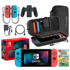 Nintendo Switch Neon Blue/Red with Animal Crossing: New Horizons Bundle | Includes Extra Joy-Con (Red/Blue), Dock, Joy-Con Grips and Straps | With Signature Series Portable Case and Earphones