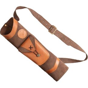 Bear Archery Superlite Traditional Shoulder Back Leather Arrow Quiver with Large Pouch, Brown, One Size (AT100BQ)