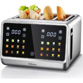 Yabano 4-Slice Toaster with Smart Touch Control, 6 Shade Levels & 6 Bread Settings, Extra Wide Slot for Bagels/English Muffins, Compact Design with Removable Crumb Tray