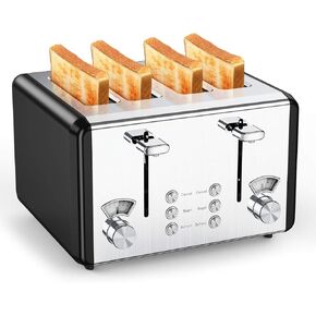 whall 4 Slice Touch Screen Toaster, Stainless Steel Toasters Digital Timer, Dual Control Panel Toasters，6 Shade Settings＆6 Bread Types, Smart Wide Slots, Bagel, Cancel, Defrost,Stainless Steel