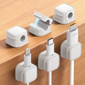 6-Pack Magnetic Cable Clips - Adjustable Cord Organizers for Desk, Wall & Car | Strong Hold Cable Management System for Phone Chargers, Wires & Cables | Home Office & Nightstand Accessories (Black)