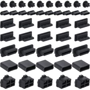 45 Pcs USB Port Cover Silicone Dust Plug 6 Type Anti Dust Cover Black Port Protection Caps for USB A, C, 3.5mm Headphone, HDMI, RJ45 Ethernet