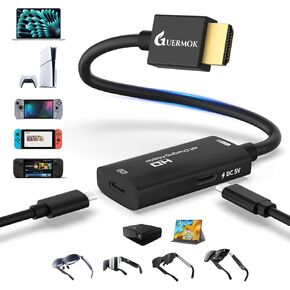 Guermok AR Glasses HDMI to USB-C Display Adapter, 4K@60Hz Play and Charge XR Converter with DC 5V, for XREAL One/Air 2 Pro/RayNeo/Rokid, Steam, Switch 2/1, PS5/4, Portable Monitors (Black) in Saudi Arabia