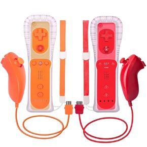 Dliaonew 2 Psck Remote Controller and Nunchuck for Wii/Wii U Console, Gamepad with Silicone Case and Wrist (New Orange and Red)