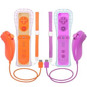 Dliaonew 2 Psck Remote Controller and Nunchuck for Wii/Wii U Console, Gamepad with Silicone Case and Wrist (New Orange and Purple)