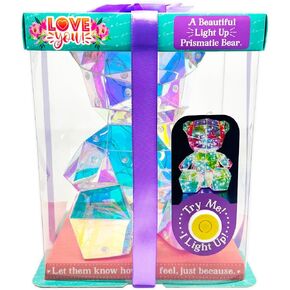Love You! Light-Up Prismatic Bear Keepsake, Colorful Prism Light Show, USB Charging Cable, 3 AA Batteries Included