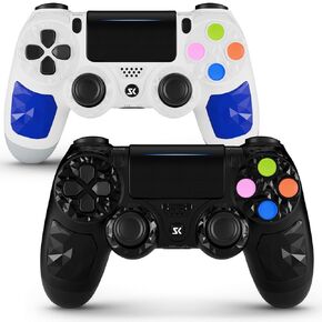 2 Pack Wireless Controller for PS4, Compatible with Sony PlayStation 4/Pro/Slim, Gamepad with USB Cable, Dual Vibration 6-Axis Control, Touch Pad, Built-in Speaker & Stereo Headphone Jack(White+Black)