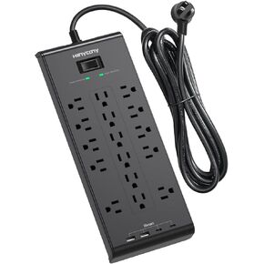 Power Strip 10 Ft, HANYCONY Surge Protector with 16 Outlets 4 USB Ports(2 USB C), Flat Plug Heavy Duty Extension Cord, 2700 Joules, Wall Mount for Home Office, ETL Listed, Black