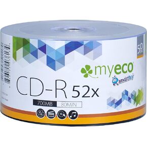 1000 Pack MyEco CD-R CDR 52X 700MB 80Min Economy Branded Logo Top Write Once Blank Media Record Disc
