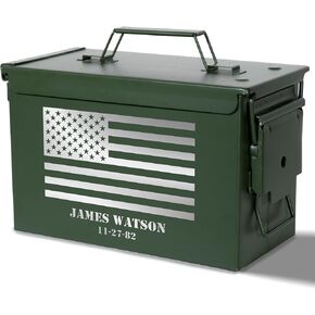 Lara Laser Works Ammo Box For Men Personalized - Custom Ammo Can w/Name - 9 Design & 5 Font & 2 Size Options - Authentic Military Ammo Box, Gifts for Dad, Birthday Gift For Dad And Husband