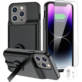 Battery Case for iPhone 13 Pro Max/14 Pro Max/14 Plus with Stand, Powerful 8000mAh Portable Rechargeable Strong Protective Extended Charger Cover for iPhone 13 pro max,14 pro max Charging Case-6.7inch