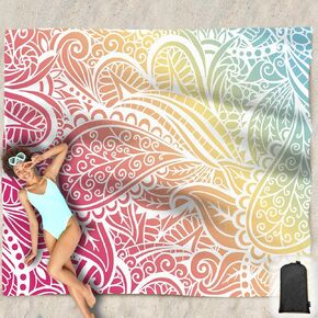 Beach Blanket Waterproof Sandproof Oversized 95"x 80",Sand Free Beach Mat with Corner Pockets,Portable Mesh Bag (Ombre Portland Orange)