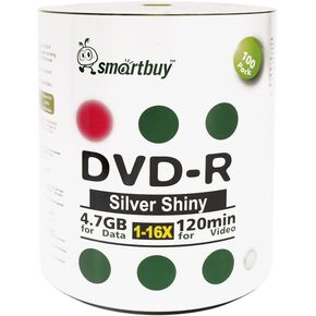 Smart Buy 1800 Pack DVD-r 4.7gb 16x Shiny Silver Blank Data Video Movie Recordable Media Disc, 1800 Disc 1800pk