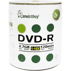 Smartbuy 4.7gb/120min 16x DVD-R Logo Top Blank Data Video Recordable Media Disc (100-Disc)