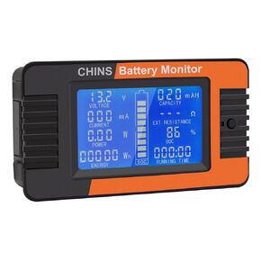 CHINS Battery Monitor with Shunt for Golf Cart, RV, Solar Panel - LCD Display Digital Current Voltage Solar Power Meter Multimeter Ammeter Voltmeter for 12V/24V/36V/48V Battery