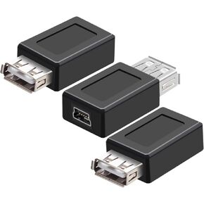 3-Pack USB 2.0 A Female to Mini B 5-Pin Female Adapter Converter - USB 2.0 Port Extender for Printers, Cameras & External Hard Drives