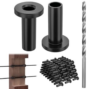 Cable Railing Protector Sleeves - 50 Pack T316 Stainless Steel Protective Sleeves - 1/8" 3/16" 5/32" Black Deck Cable Railing Hardware Kit for Wood Posts