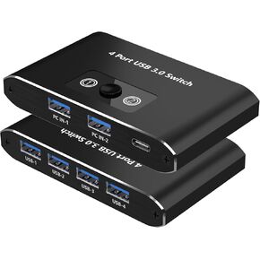 USB Switch,USB 3.0 Switch, 2 Computers Sharing 4 Devices, Aluminum Switcher for Mouse, Keyboard, Printer, Scanner, Flash Drive, Compatible with Windows, Mac, Linux, Chrome OS