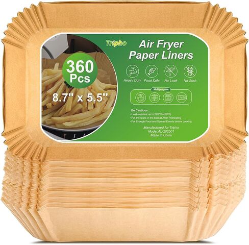 360 Pcs 8.7" x 5.5" Unbleached Heavy Duty Air Fryer Paper Liners Disposable, Non-Stick & Non-Leak Parchment Paper Liners for Airfryer Basket, Deep Fryer Parts & Accessories in Kuwait
